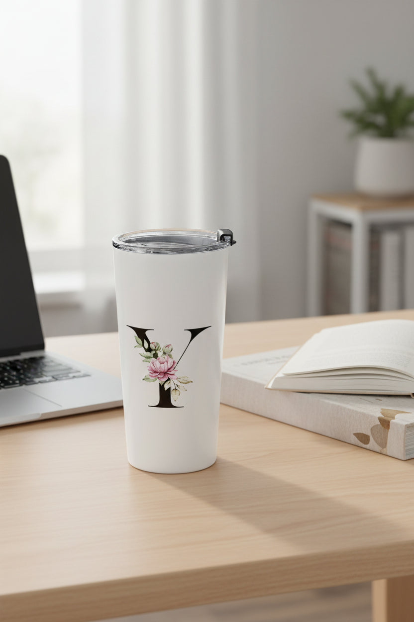 Elegant Letter "Y" Floral Monogram Tumbler 20oz