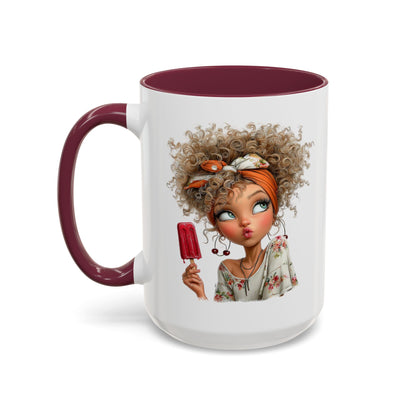 Cute Popsicle Illustrated Curly-Haired Girl Art Coffee Mug