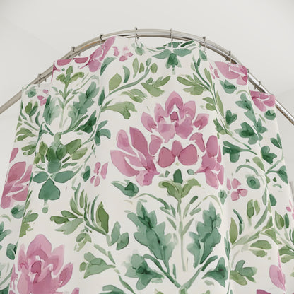 Floral Pink Green Damask Shower Curtain
