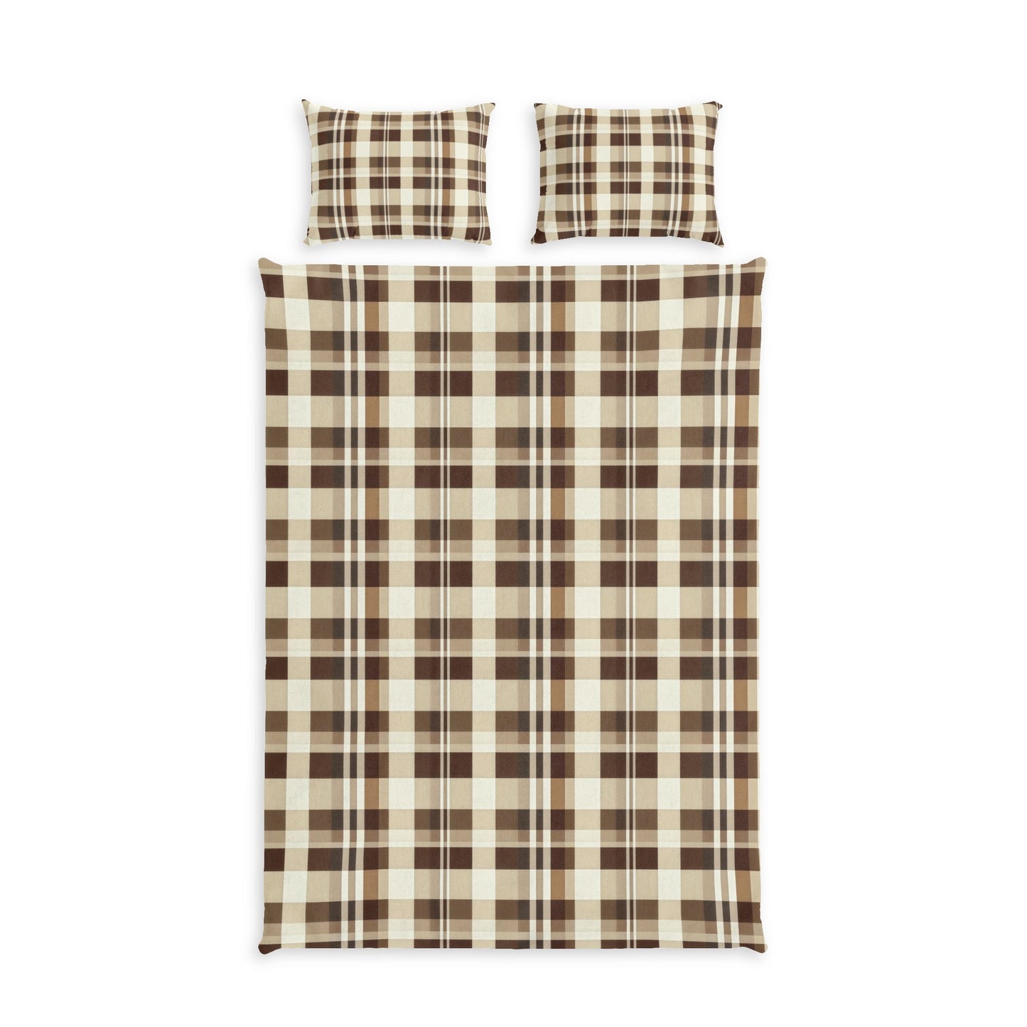 Classic Brown & Cream Plaid Cotton Duvet Cover Set