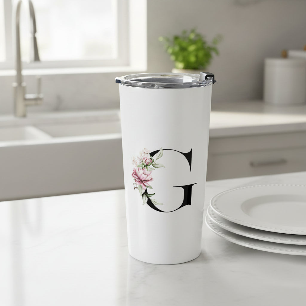 Elegant Letter "A-Z" Floral Monogram Tumbler 20oz