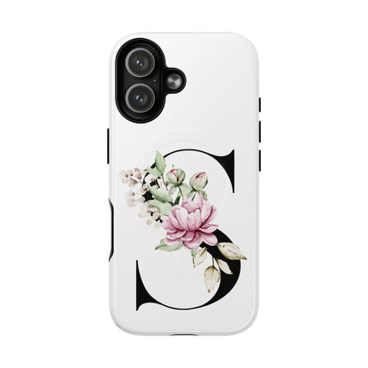 Floral Monogram 'S' Tough  Protective Magnetic Phone Case