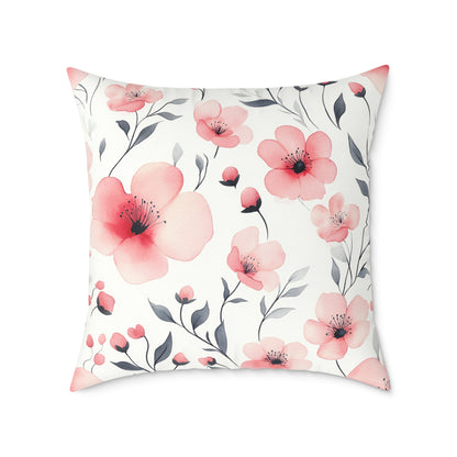 Floral Blossom Square Watercolor Throw Pillow