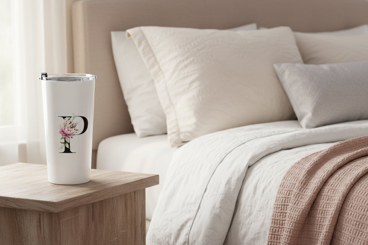 Elegant Letter "A-Z" Floral Monogram Tumbler 20oz