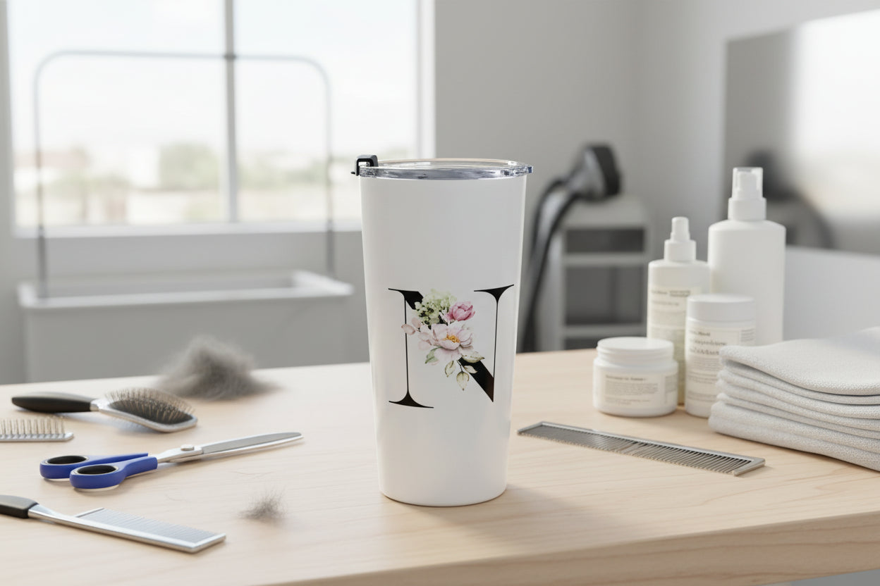 Elegant Letter "N" Floral Monogram Tumbler 20oz