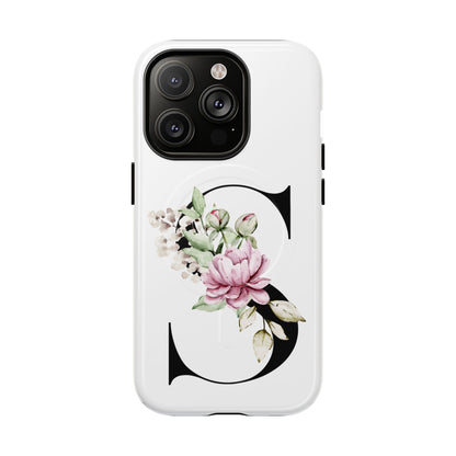 Floral Monogram 'S' Tough  Protective Magnetic Phone Case