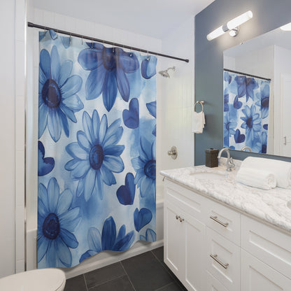 Blue Floral Watercolor Daisies Shower Curtain