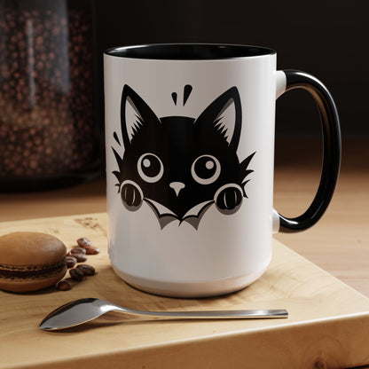 Peek-A-Boo Black Cat Accent Coffee Mug (11, 15oz)