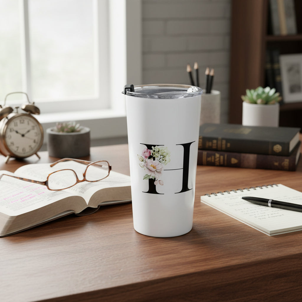 Elegant Letter "A-Z" Floral Monogram Tumbler 20oz