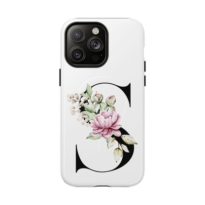 Floral Monogram 'S' Tough  Protective Magnetic Phone Case