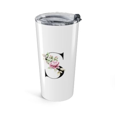 Elegant Letter "A-Z" Floral Monogram Tumbler 20oz