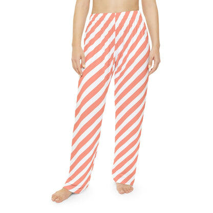 Coral Diagonal Stripe Pajama Pants