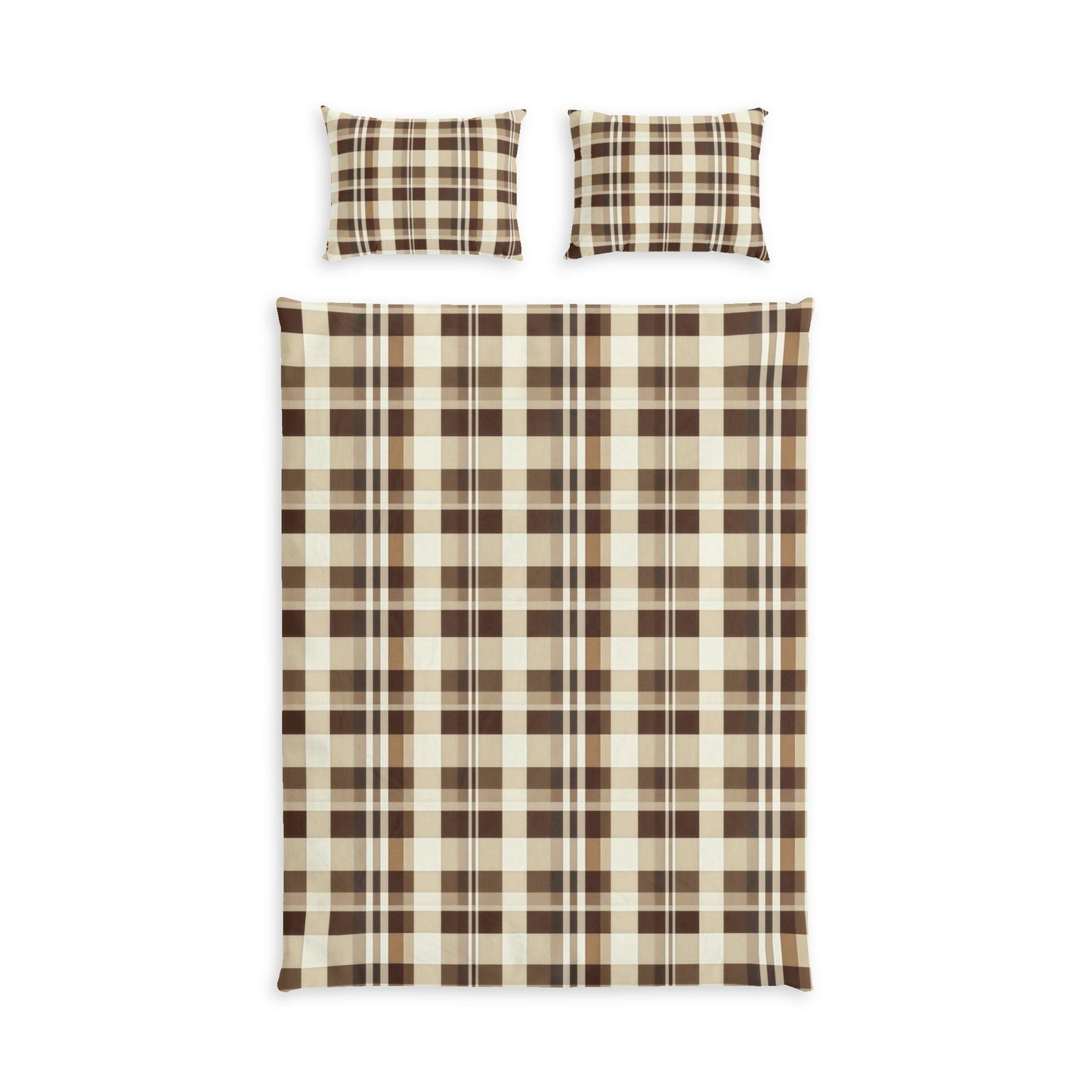 Classic Brown & Cream Plaid Cotton Duvet Cover Set