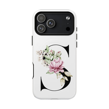 Floral Monogram 'S' Tough  Protective Magnetic Phone Case
