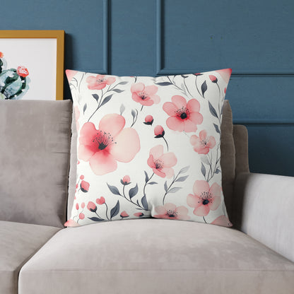 Floral Blossom Square Watercolor Throw Pillow