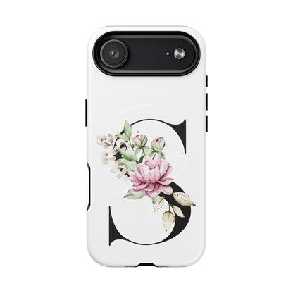 Floral Monogram 'S' Tough  Protective Magnetic Phone Case