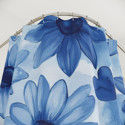 Blue Floral Watercolor Daisies Shower Curtain