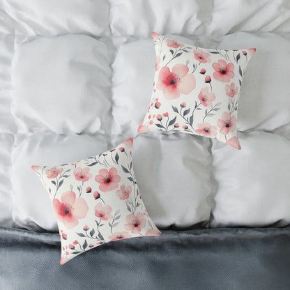 Floral Blossom Square Watercolor Throw Pillow