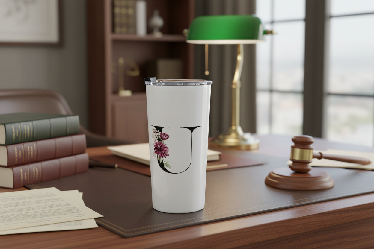 Elegant Letter "U" Floral Monogram Tumbler 20oz