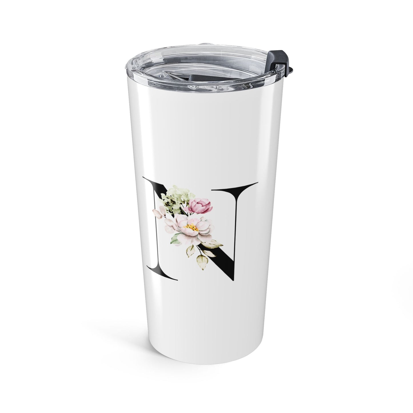 Elegant Letter "N" Floral Monogram Tumbler 20oz