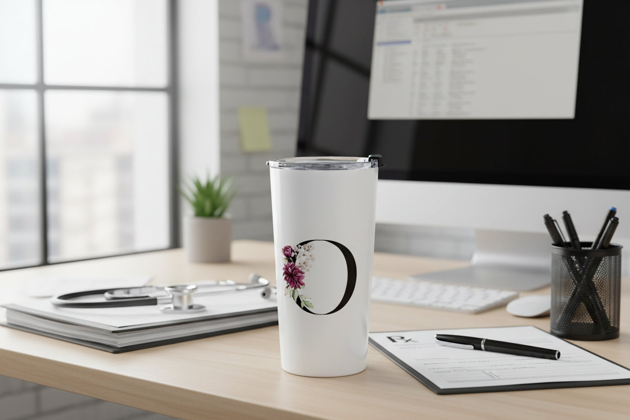 Elegant Letter "A-Z" Floral Monogram Tumbler 20oz