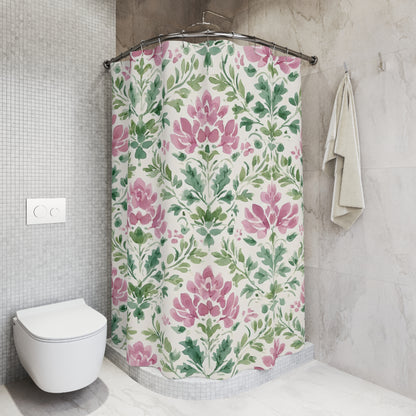 Floral Pink Green Damask Shower Curtain