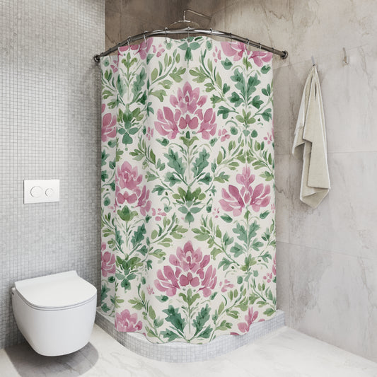 Floral Pink Green Damask Shower Curtain