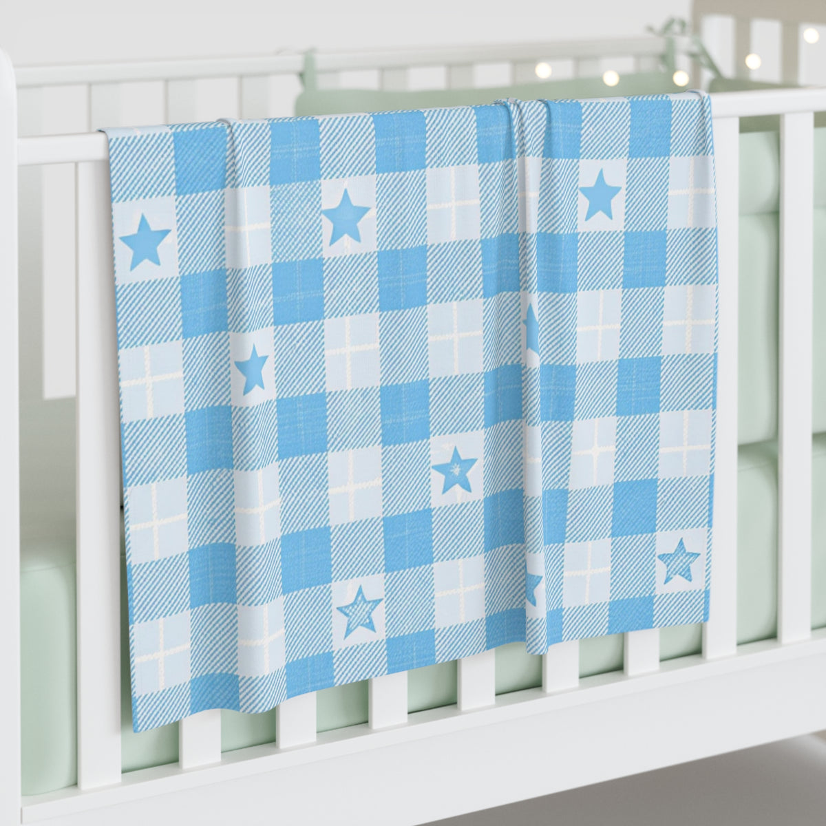 Baby Blue Star Gingham Swaddle