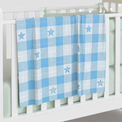 Baby Blue Star Gingham Swaddle