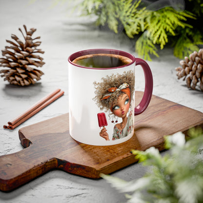 Cute Popsicle Illustrated Curly-Haired Girl Art Coffee Mug