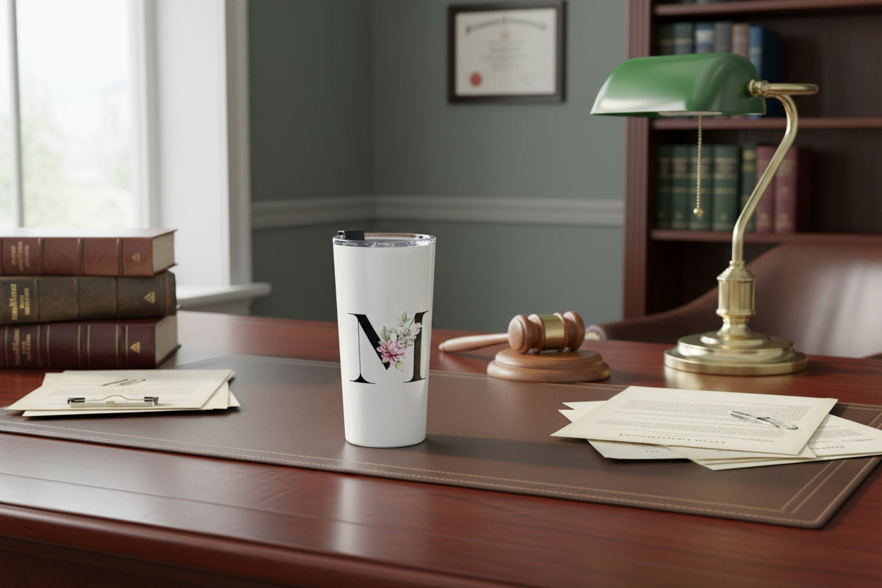 Elegant Letter "A-Z" Floral Monogram Tumbler 20oz