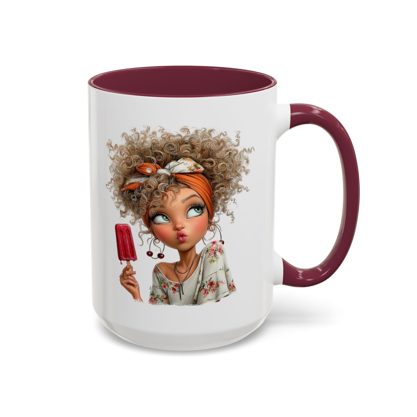 Cute Popsicle Illustrated Curly-Haired Girl Art Coffee Mug