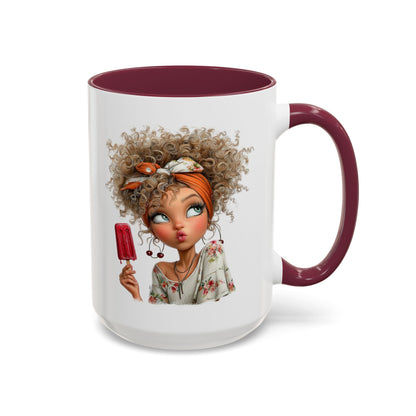 Cute Popsicle Illustrated Curly-Haired Girl Art Coffee Mug