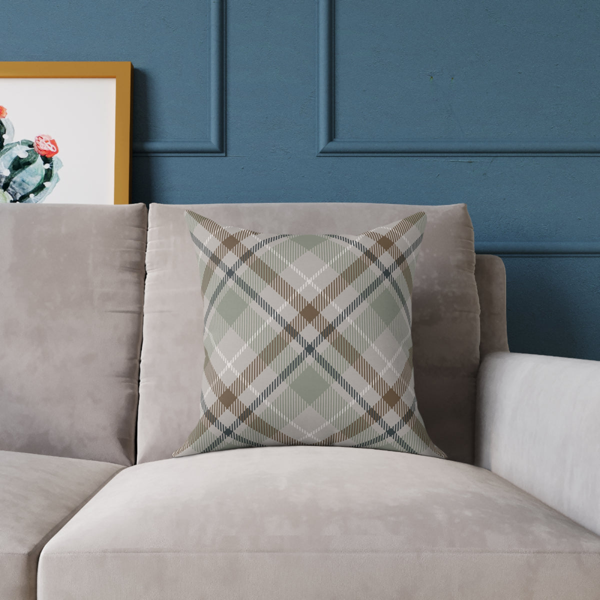 Rustic Green & Taupe Square Throw Pillow
