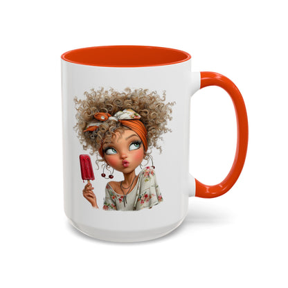 Cute Popsicle Illustrated Curly-Haired Girl Art Coffee Mug