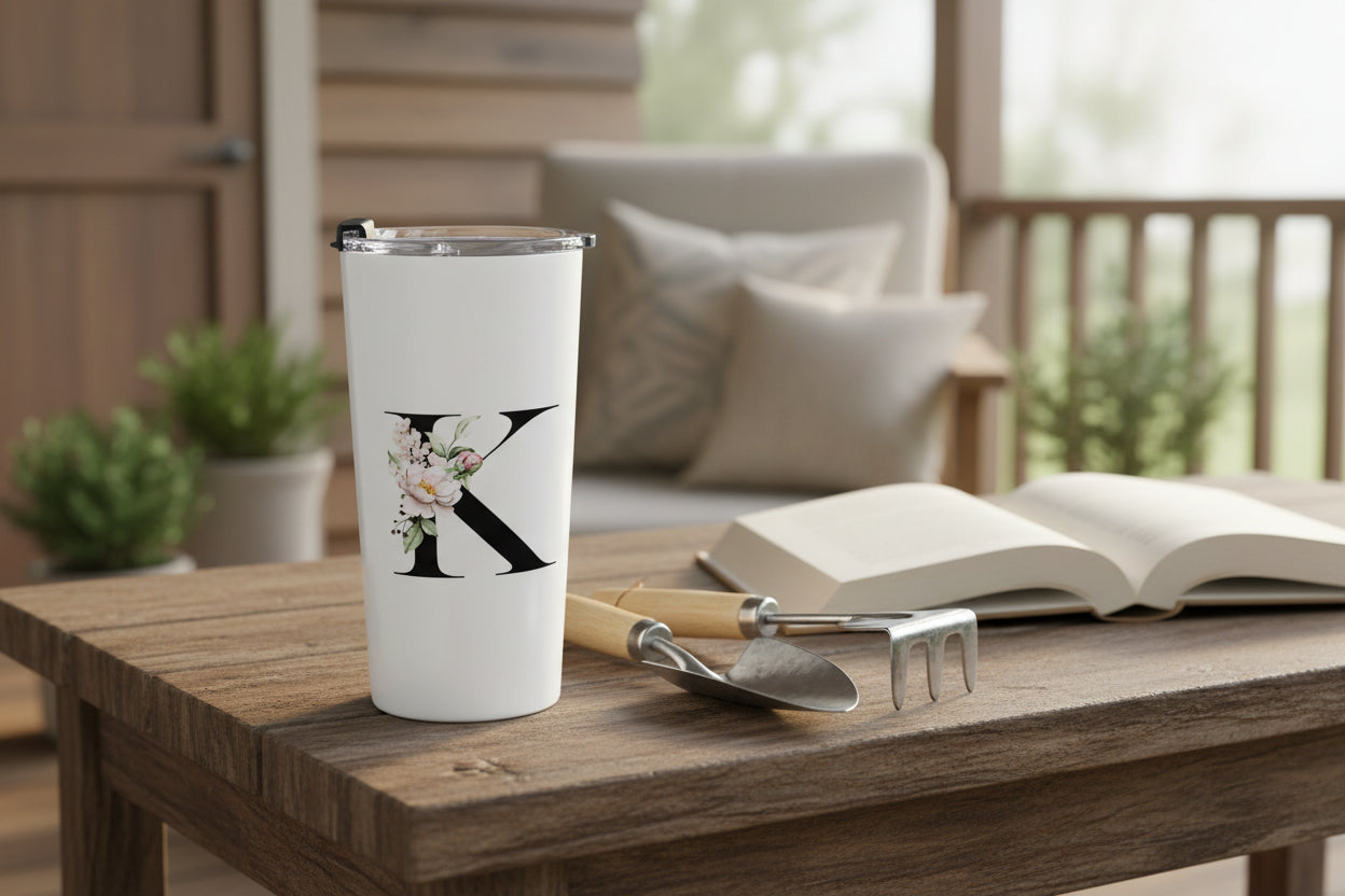 Elegant Letter "A-Z" Floral Monogram Tumbler 20oz