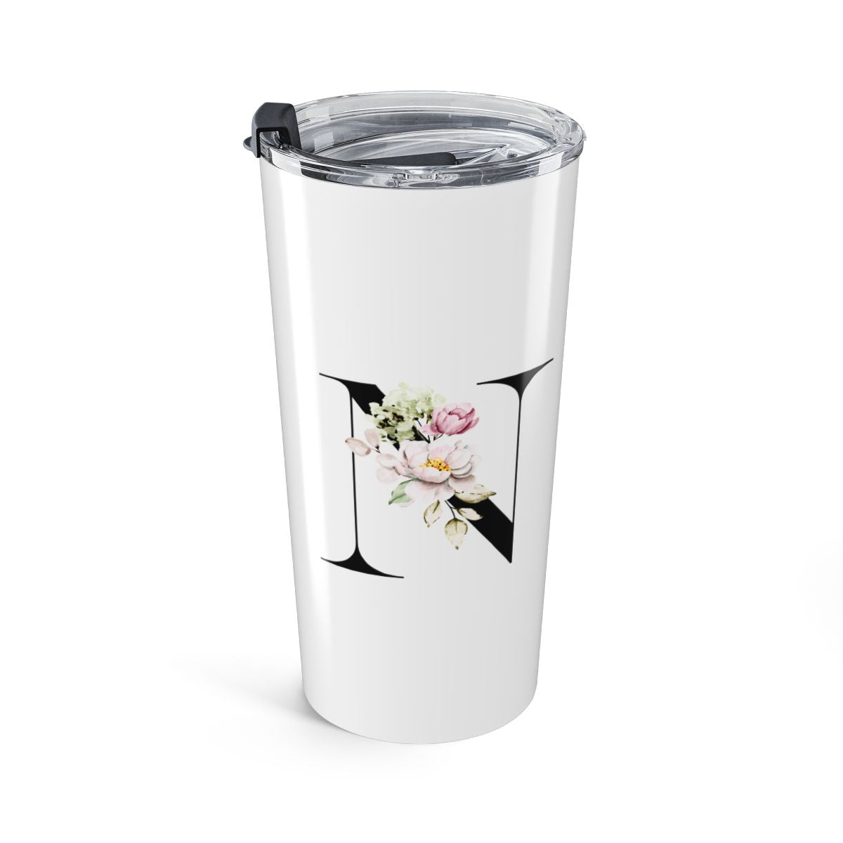 Elegant Letter "A-Z" Floral Monogram Tumbler 20oz