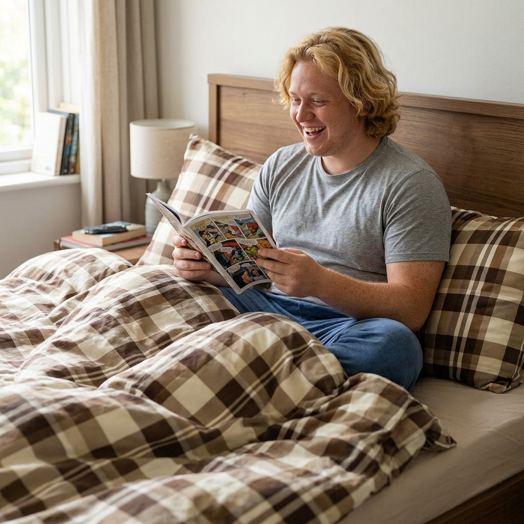 Classic Brown & Cream Plaid Cotton Duvet Cover Set