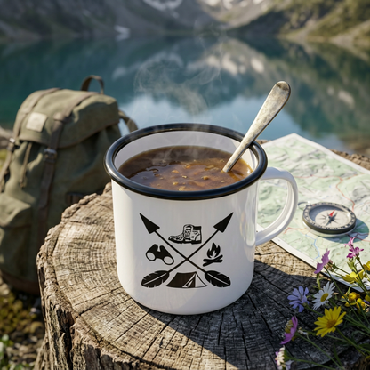Campfire & Hiking Graphic Icons Enamel Mug
