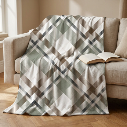 Cozy Green & Brown Plaid Velveteen Throw Blanket