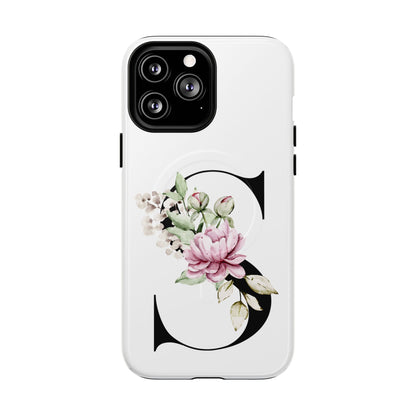 Floral Monogram 'S' Tough  Protective Magnetic Phone Case