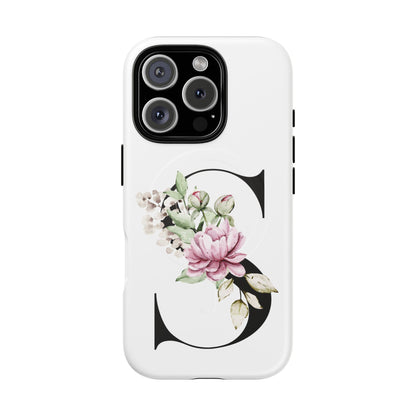 Floral Monogram 'S' Tough  Protective Magnetic Phone Case