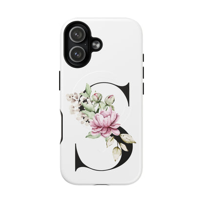 Floral Monogram 'S' Tough  Protective Magnetic Phone Case