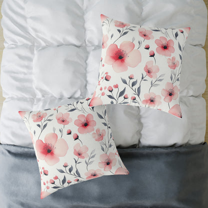 Floral Blossom Square Watercolor Throw Pillow