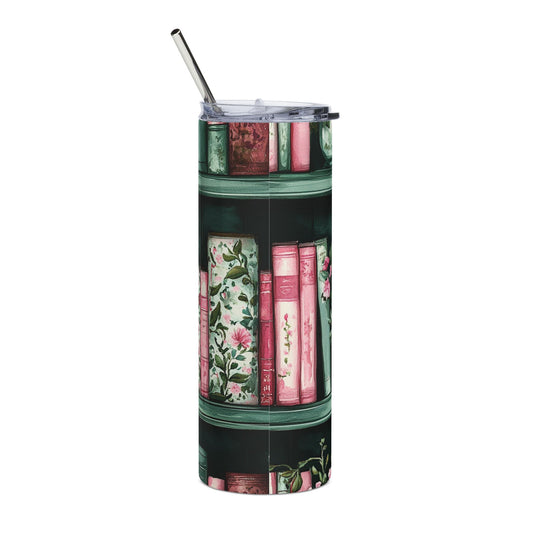 Pink Flowers & Vintage Books Stainless Steel Tumbler - 20oz