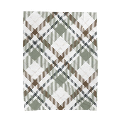 Cozy Green & Brown Plaid Velveteen Throw Blanket