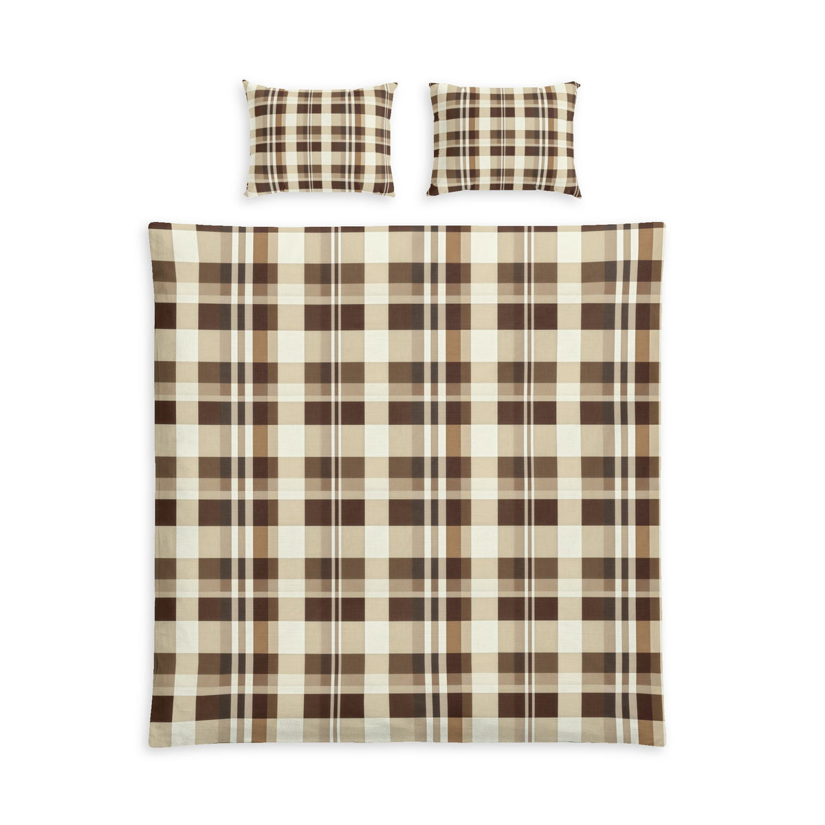 Classic Brown & Cream Plaid Cotton Duvet Cover Set