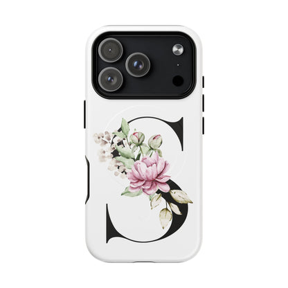 Floral Monogram 'S' Tough  Protective Magnetic Phone Case