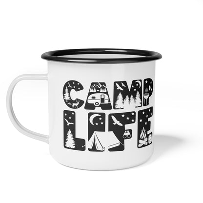 Vintage Camping Adventure with Tent Enamel Mug