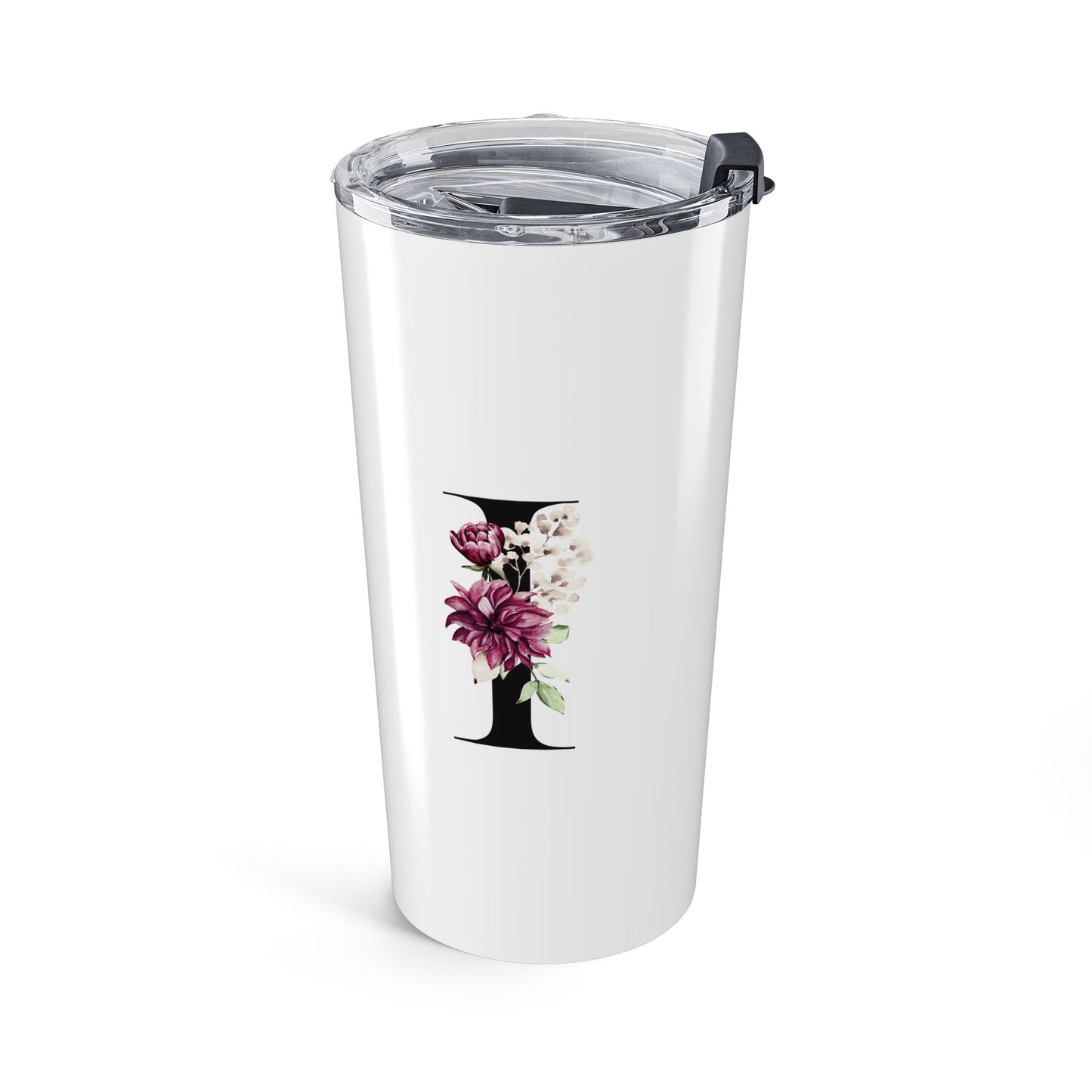 Elegant Letter "I" Floral Monogram Tumbler 20oz